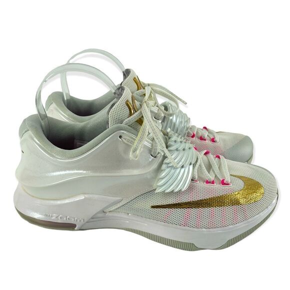 Nike Men’s KD VII PRM Aunt Pearl 706858-176 White/Metallic Gold Sneakers Size 8 - Picture 1 of 17